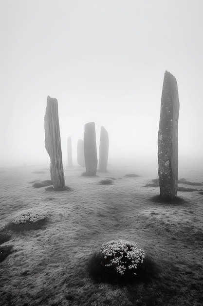 A black and white photo of a stone circle with the word stone on it.