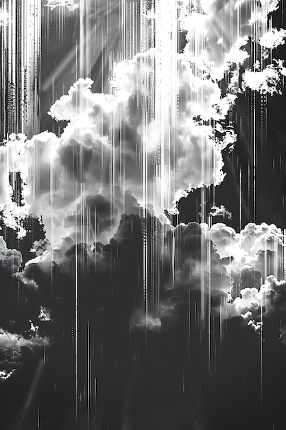 a black and white photo of a storm cloud with rain drops on it
