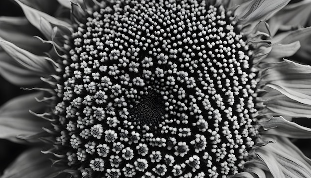 Photo a black and white photo of a sunflower with black and white flowers