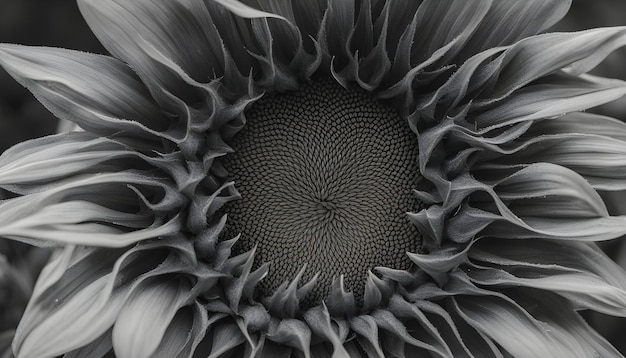 a black and white photo of a sunflower with a large center