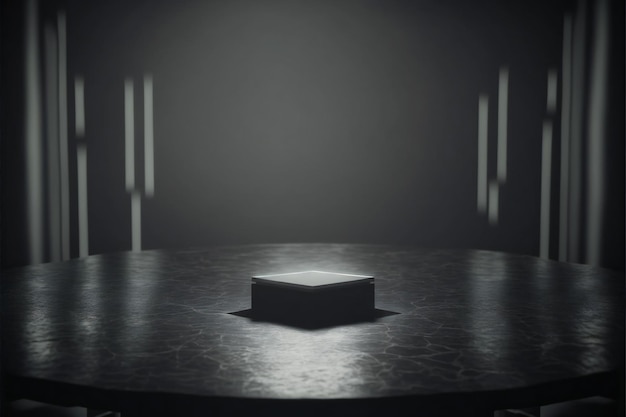 черно-белое фото стола в темной комнате