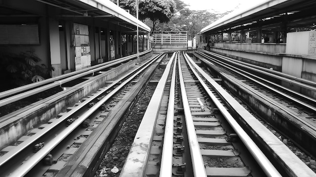 A black and white photo of a train track with the number 1 on it.