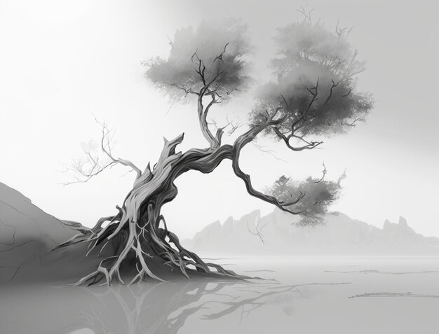 Black and white photo of a tree generative ai