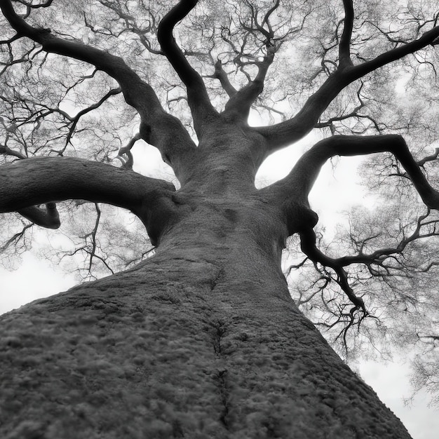 black and white photo of a treetree in the forest