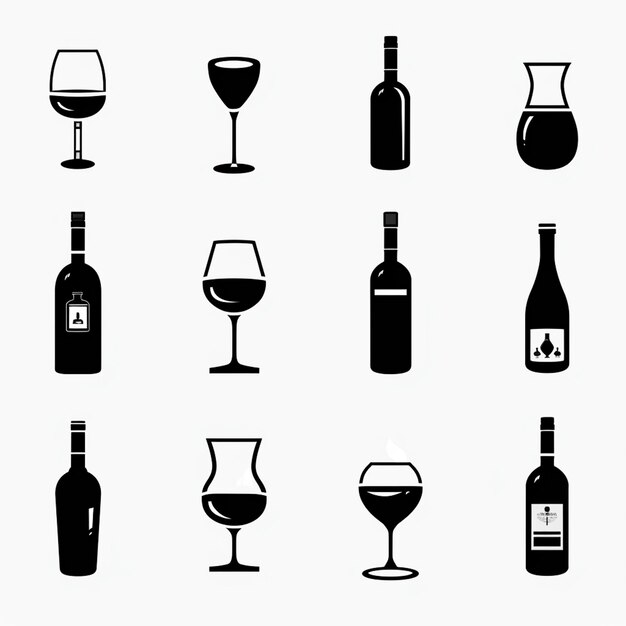 Photo a black and white photo of various bottles and glasses