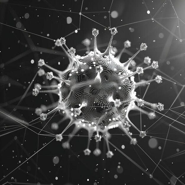 Photo a black and white photo of a virus