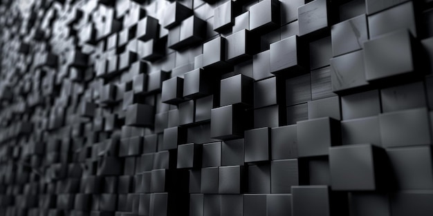 A black and white photo of a wall made of black cubes stock background