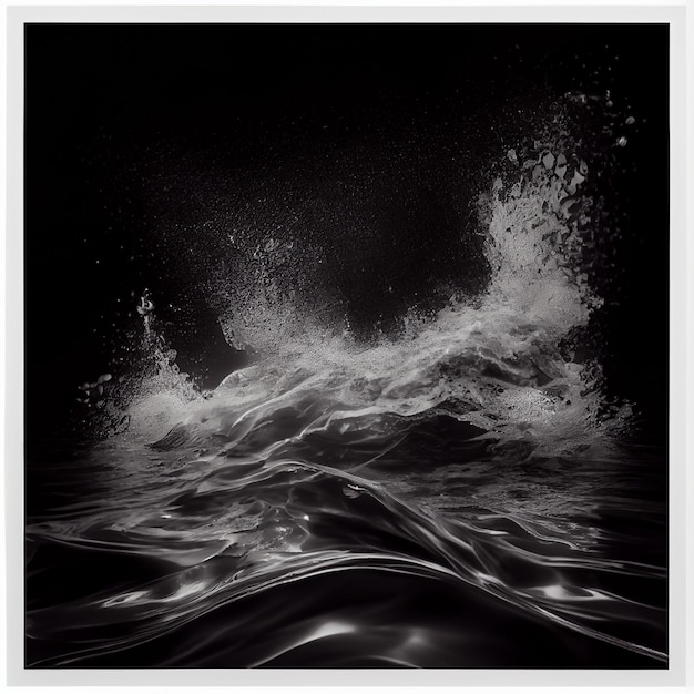 Черно-белая фотография волны со словом «океан» на ней.
