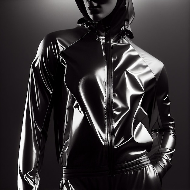 Black and white photo of a woman in latex generative ai