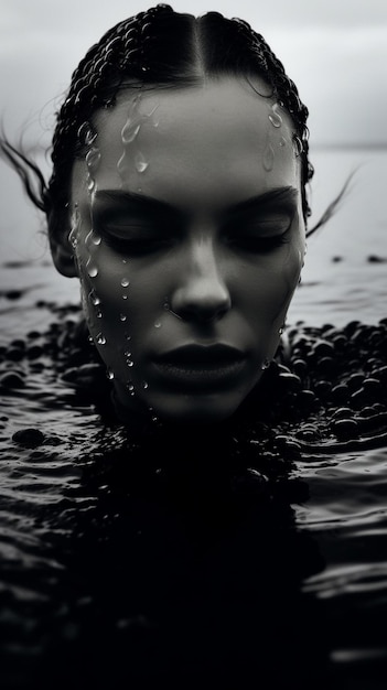 Photo a black and white photo of a woman in the water