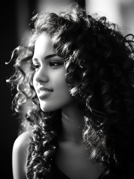 Photo a black and white photo of a woman with curly hair