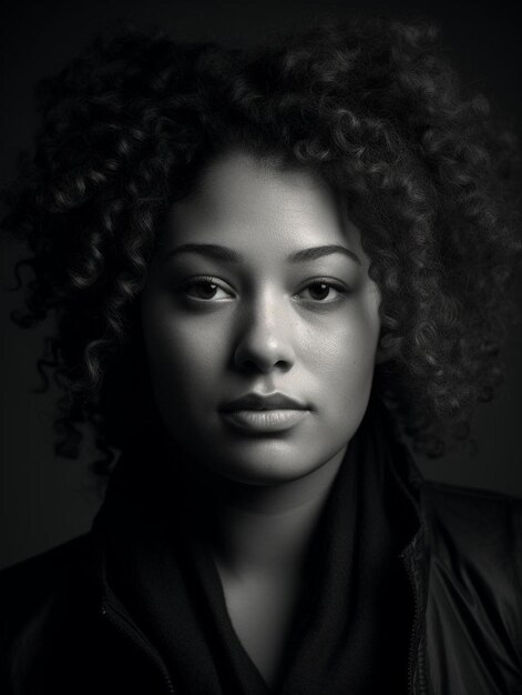 Photo a black and white photo of a woman with curly hair