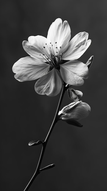 Black and white photograph of a cherry blossom