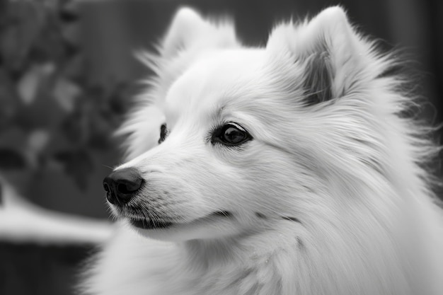 Black and white photograph of a close up Japanese Spitz picture Generative AI