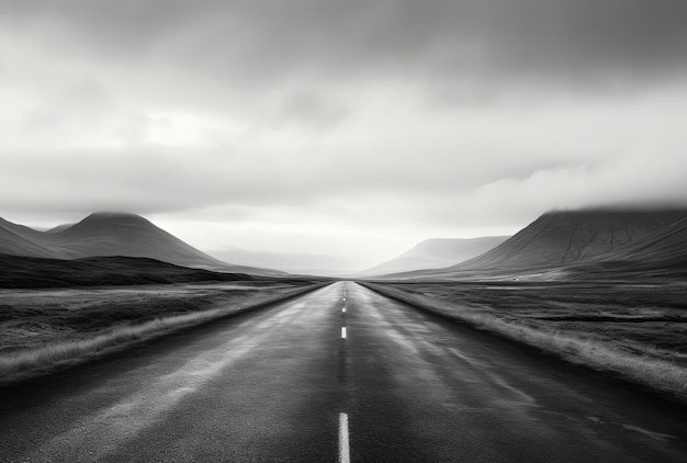 Premium AI Image | black and white photograph of an empty road in the ...