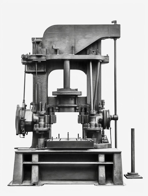 A black and white photograph of a large machine with a large head and a large head.