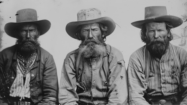 Foto fotografie in bianco e nero di cowboy e banditi i loro volti intemperati e usurati da una vita di