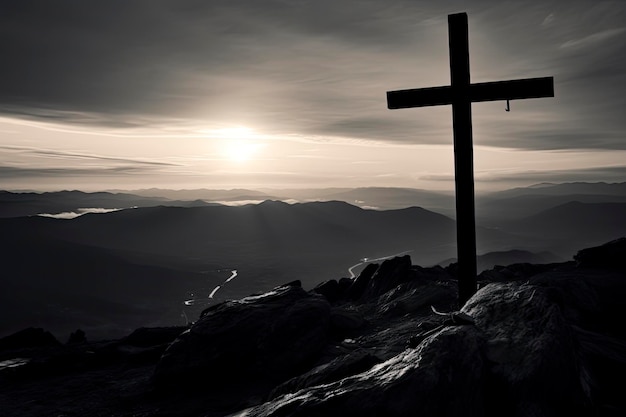 black and white photography of a cross silhouette