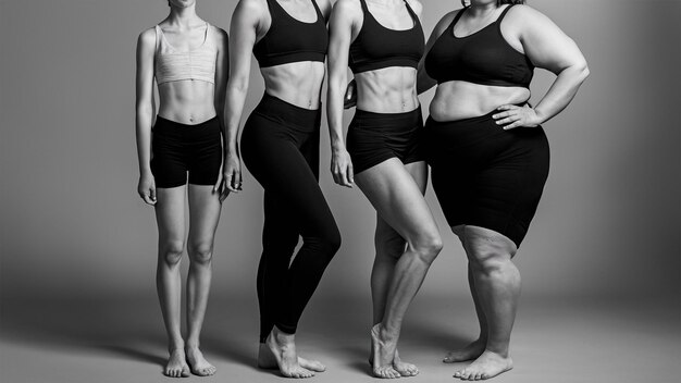 Photo black and white photography of women of different body types concept of loving yourself and your bo