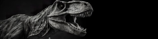 Black and white photorealistic studio portrait of a Tyrannosaurus Rex on black background Generative AI