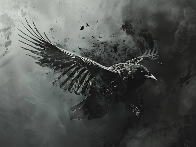 a black and white picture of a bird with a black background