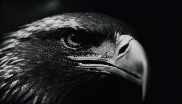 Foto una foto in bianco e nero di un uccello con uno sfondo nero.