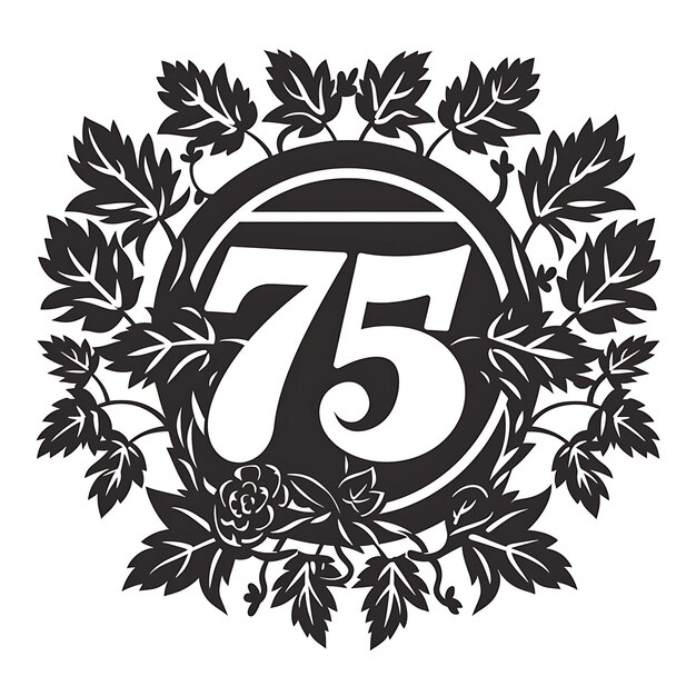 Photo a black and white picture of a floral design with the number 75 on it