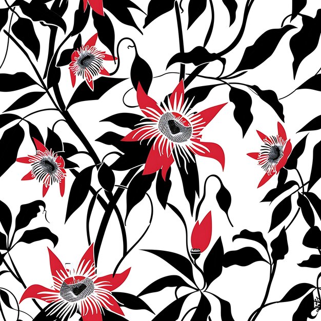 Photo a black and white picture of a flower with red and black leaves and a black and white background