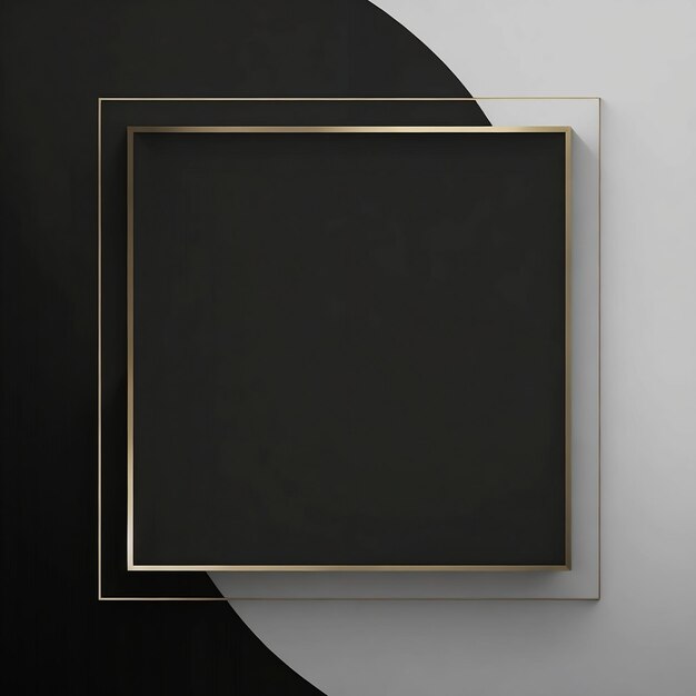 A black and white picture frame with gold edges and a black circle on the right.