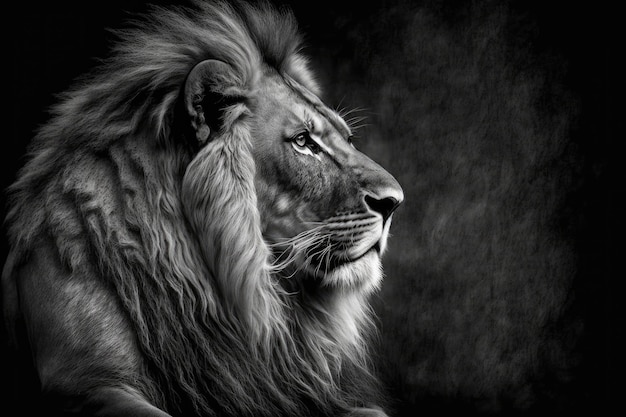 Photo black and white picture of a lion on a black background