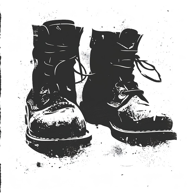 a black and white picture of a pair of boots with the word  boots  on it