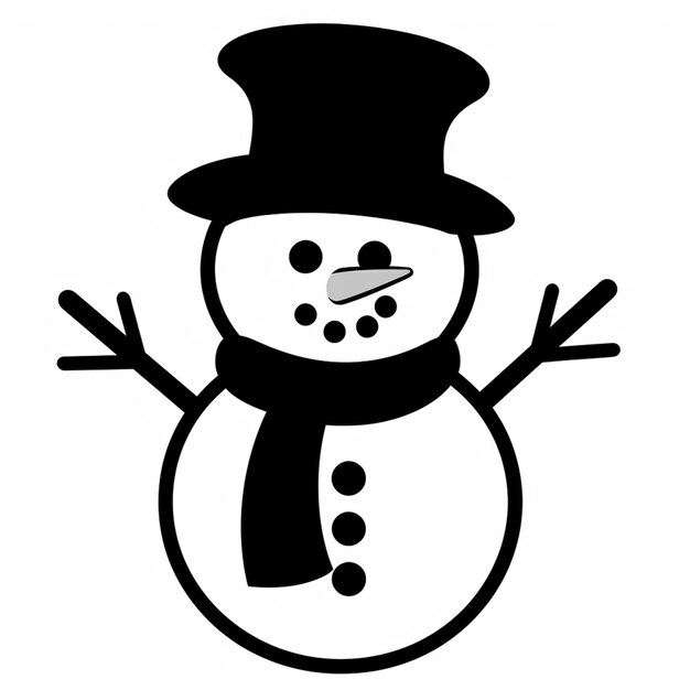 Photo a black and white picture of a snowman with a top hat and scarf generative ai