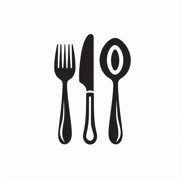 a black and white picture of a spoon fork and knife