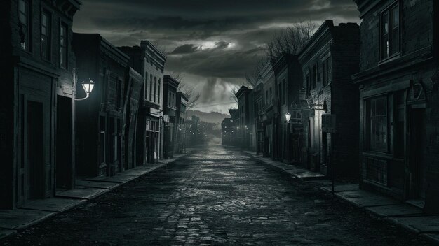 a black and white picture of a street with a sign that says quot the word quot on it