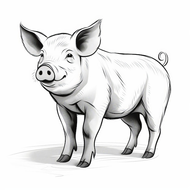 Black And White Pig Drawing In Arthur Sarnoff Style