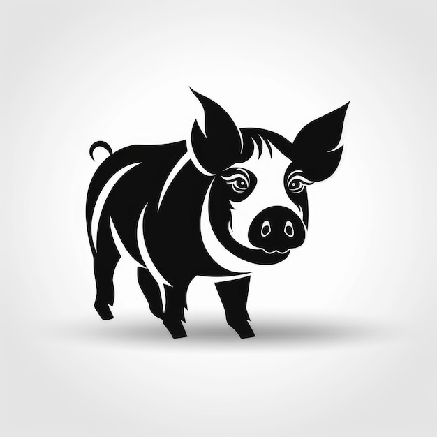 Black And White Pig Icon On White Background