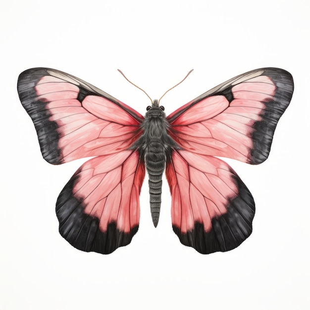 Black White Pink Butterfly Hyperrealistic Illustration In John Pawson Style