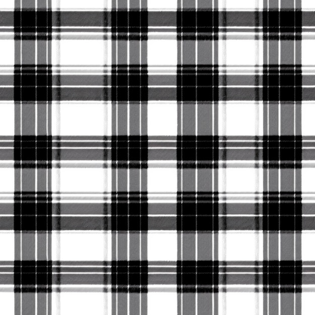 Black and white plaid fabric with a white background.