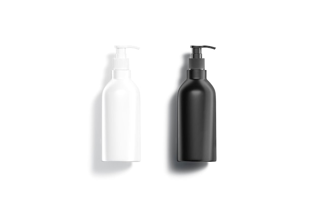 Black and white plastic foam pump bottle. Antiseptic gel container. Pumppack with handcream shampo.