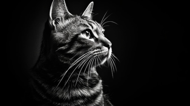 A black and white portrait of a cat