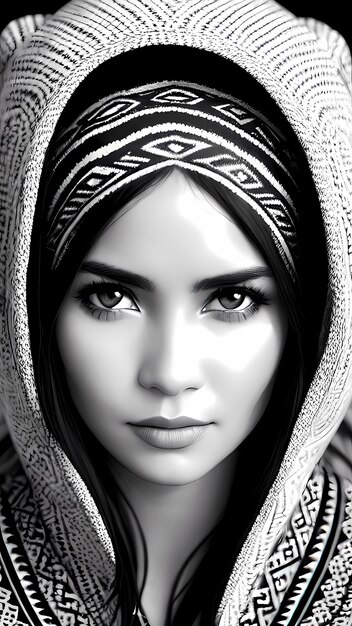 Черно-белый портрет великолепной женщины