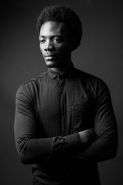 Black and white portrait of handsome African man