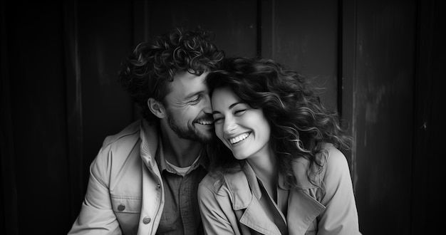 Black and white portrait of a happy lovely couple