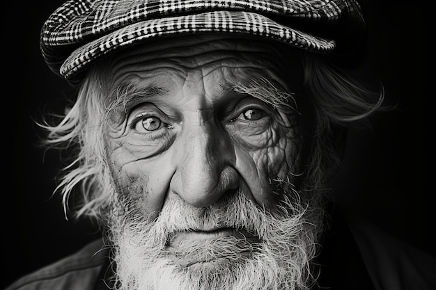 black and white portrait of an old man