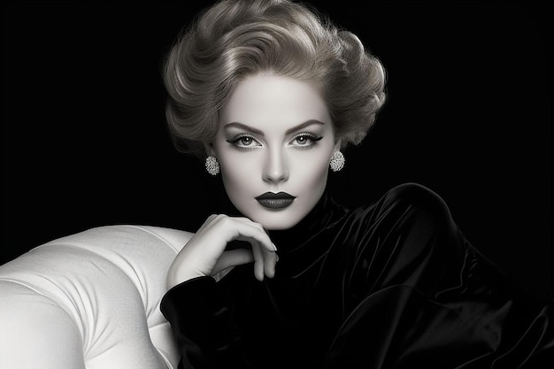 Black and white portrait of woman in old hollywood glamour style