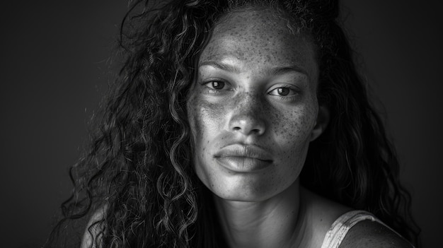 Photo black and white portrait of woman with unique freckles