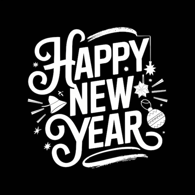 a black and white poster that says happy new year