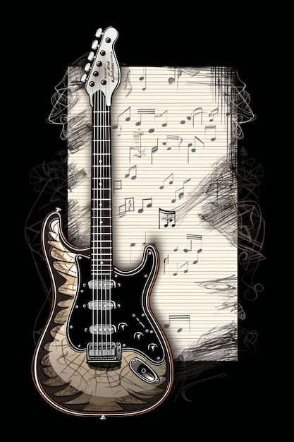 A black and white poster with a guitar on it.