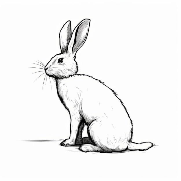 Photo black and white rabbit sketch clean and sharp inking style