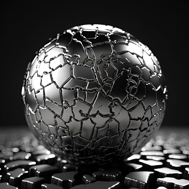 Photo a black and white rendering of ewg sphere with mesh in the style of octane render